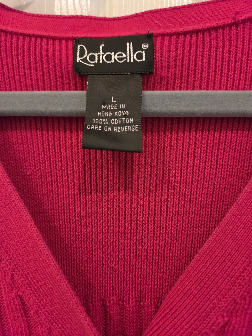 Vintage Y2K Rafaella Bright Red Ribbed V-Neck Button Cardigan - Picture 2 of 3